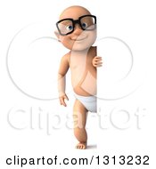 Clipart Of A 3d White Baby Boy Wearing Glasses And Standing By A Sign Royalty Free Illustration
