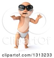 Clipart Of A 3d Happy White Baby Boy Wearing Sunglasses And Facing Left Royalty Free Illustration by Julos