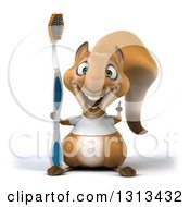 3d Casual Squirrel Wearing A White T Shirt Holding Up A Finger And A Giant Toothbrush