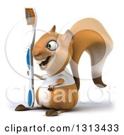 3d Casual Squirrel Wearing A White T Shirt Facing Left And Holding A Giant Toothbrush