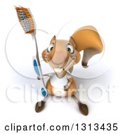 3d Casual Squirrel Wearing A White T Shirt Looking Up And Holding A Giant Toothbrush