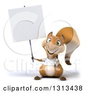 3d Casual Squirrel Wearing A White T Shirt And Holding A Blank Sign
