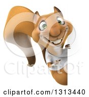 3d Casual Squirrel Wearing A White T Shirt And Pointing Around A Sign