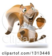 3d Casual Squirrel Wearing A White T Shirt Hopping Giving A Thumb Up And Holding An Acorn