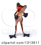 Clipart Of A 3d Red Springer Frog Wearing A Lei And Playing A Ukulele Royalty Free Illustration by Julos