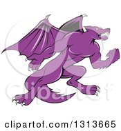 Cartoon Purple Angry Kludde Wolf Dog With Bat Wings