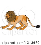 Poster, Art Print Of Cartoon Angry Male Lion Crouching