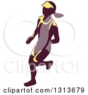 Poster, Art Print Of Retro Female Marathon Runner In Yellow And Purple