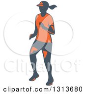 Poster, Art Print Of Retro Female Marathon Runner In Gray And Orange