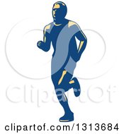 Poster, Art Print Of Retro Male Marathon Runner In Yellow And Blue