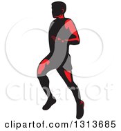 Retro Male Marathon Runner In Red And Black