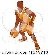 Poster, Art Print Of Retro Male Basketball Player Dribbling