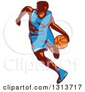 Poster, Art Print Of Retro Male Basketball Player Dribbling 2