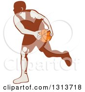 Clipart Of A Retro Male Basketball Player Dribbling 3 Royalty Free Vector Illustration