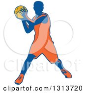 Poster, Art Print Of Retro Male Basketball Player Passing