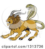Cartoon Chimera Male Lion With Goat Horns And A Snake Tail