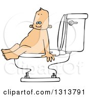 Clipart Of A Cartoon White Baby Boy Sitting On A Toilet Royalty Free Vector Illustration