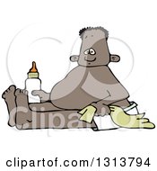 Cartoon Black Baby Boy Sitting With A Blanket And Bottle