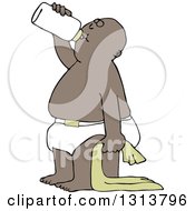 Cartoon Black Baby Boy Standing With A Blanket And Drinking From A Bottle