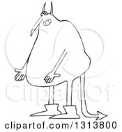 Outline Clipart Of A Cartoon Fat Black And White Satan Presenting Royalty Free Lineart Vector Illustration