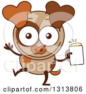Poster, Art Print Of Cartoon Brown Dog Character Waving And Holding A Beer
