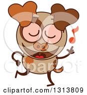 Poster, Art Print Of Cartoon Brown Dog Character Dancing To Music