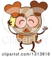 Poster, Art Print Of Cartoon Brown Dog Character Talking On A Smart Phone