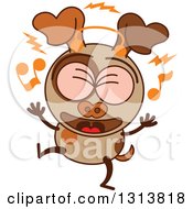 Poster, Art Print Of Cartoon Brown Dog Character Wearing Headphones And Dancing To Music