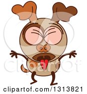 Cartoon Sick Vomiting Brown Dog Character