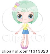 Clipart Of A Blue Eyed Green Haired Caucasian Girl In A Skirt Royalty Free Vector Illustration