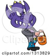 Clipart Of A Halloween Kid In A Monster Costume Trick Or Treating Royalty Free Vector Illustration