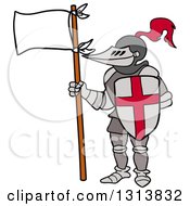 Poster, Art Print Of Cartoon Knight Wearing Armour Holding A Shield And Flag