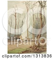Poster, Art Print Of Frontier Family Clearing Land And Burning By Their Cabins