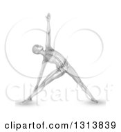 Clipart Of A 3d Grayscale Anatomical Woman Stretching In A Yoga Pose With Visible Skeleton On White Royalty Free Illustration