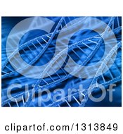 Clipart Of A 3d Background Of Blue DNA Strands Twisting Royalty Free Illustration
