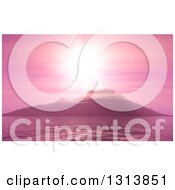 Poster, Art Print Of 3d Mountainous Island Against A Pink Ocean Sunset