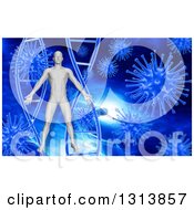 Poster, Art Print Of 3d Man Over Blue Dna And Viruses