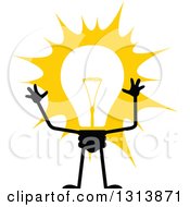 Clipart Of A Shining Yellow Light Bulb Character With Arms Royalty Free Vector Illustration