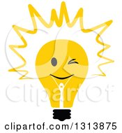 Clipart Of A Shining Yellow Light Bulb Character Winking Royalty Free Vector Illustration