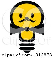 Poster, Art Print Of Shining Yellow Light Bulb Character With A Bow Tie And Mustache