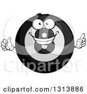 Poster, Art Print Of Cartoon Grayscale Shiny Billiard Eightball Character Holding Up A Finger