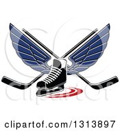 Poster, Art Print Of Blue Winged Ice Hockey Skate With Crossed Sticks