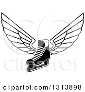 Clipart Of A Black And White Winged Ice Hockey Skate Royalty Free Vector Illustration by Vector Tradition SM