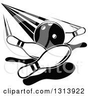 Clipart Of A Black And White Bowling Ball Knocking Down Pins Royalty Free Vector Illustration by Vector Tradition SM