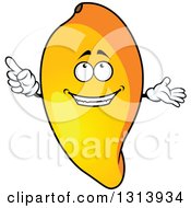 Clipart Of A Cartoon Happy Mango Character Holding Up A Finger And Presenting Royalty Free Vector Illustration