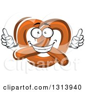 Cartoon Soft Pretzel Character Holding Up Two Fingers