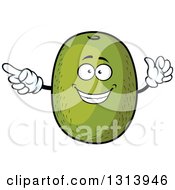 Poster, Art Print Of Cartoon Green Kiwi Fruit Character Pointing And Giving A Thumb Up