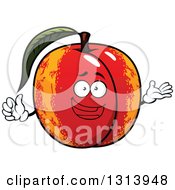 Clipart Of A Cartoon Nectarine Character Giving A Thumb Up And Presenting Royalty Free Vector Illustration