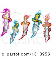 Clipart Of A Sharp Dagger Blade With Barbed Wire Over Different Colors Royalty Free Vector Illustration