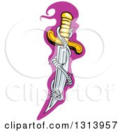 Sharp Dagger Blade With Barbed Wire Over Purple